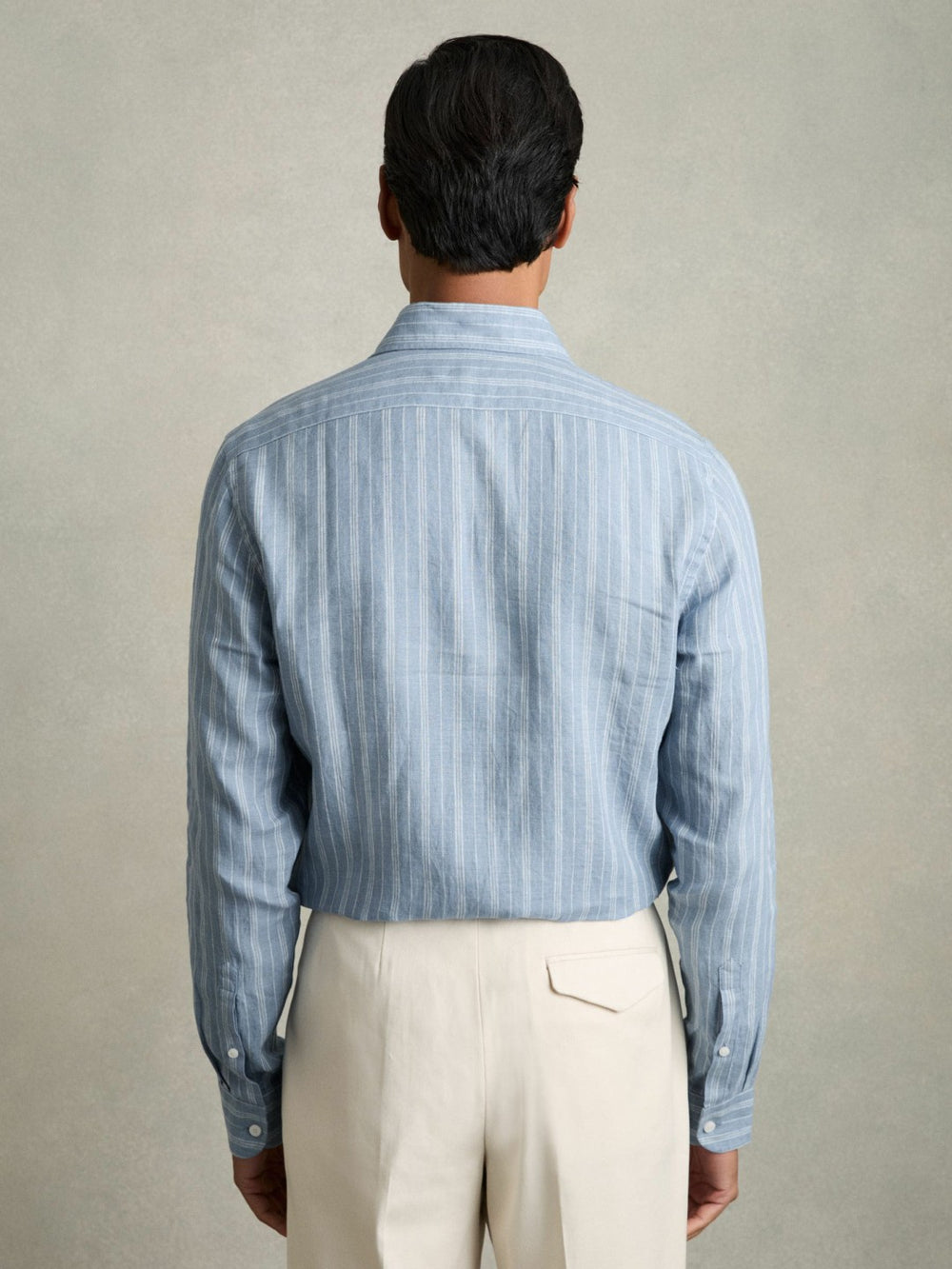 Linen Striped Long Sleeve Shirt Airforce Blue/White Bengal Stripe | Mens