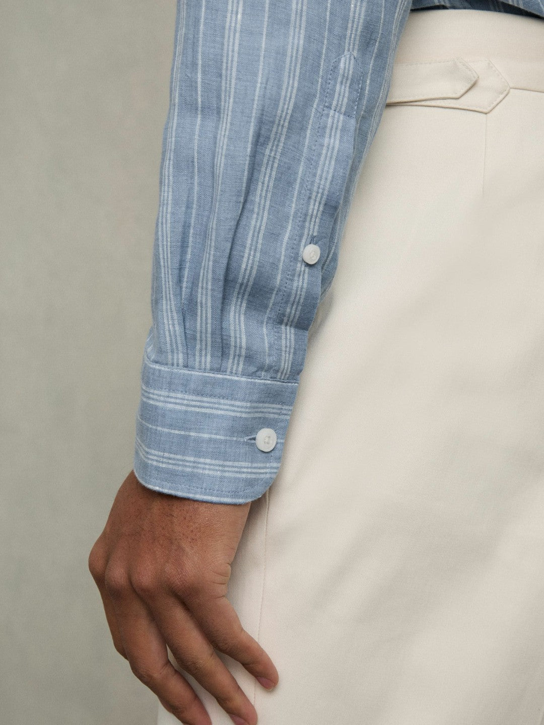 Linen Striped Long Sleeve Shirt Airforce Blue/White Bengal Stripe | Mens