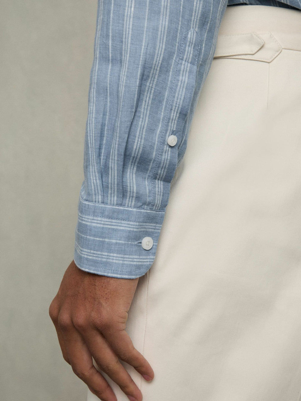 Linen Striped Long Sleeve Shirt Airforce Blue/White Bengal Stripe | Mens