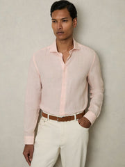 Linen Button-Through Shirt Prep Pink | Mens