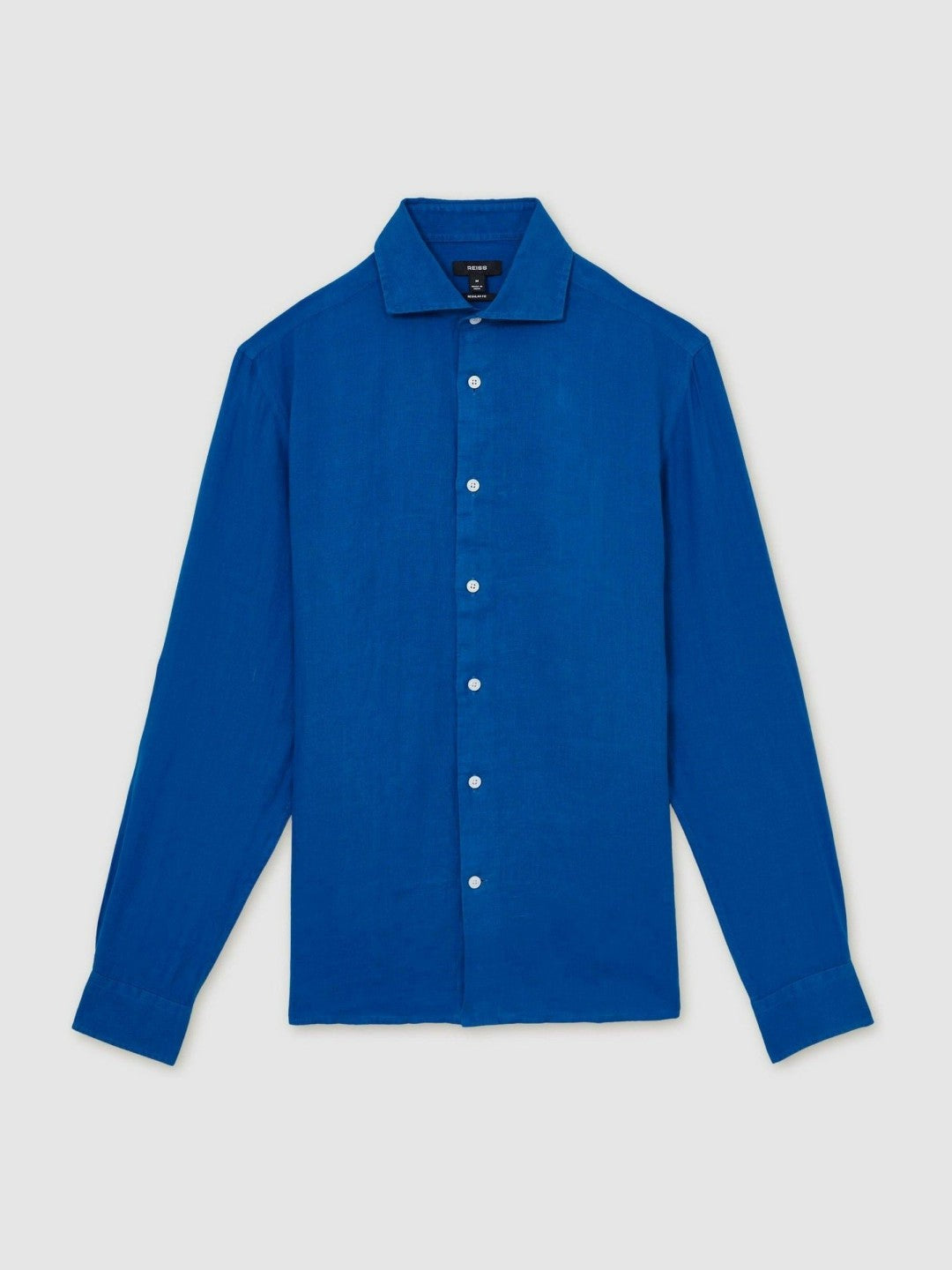 Linen Button-Through Shirt Bright Blue | Mens