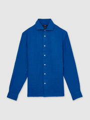 Linen Button-Through Shirt Bright Blue | Mens