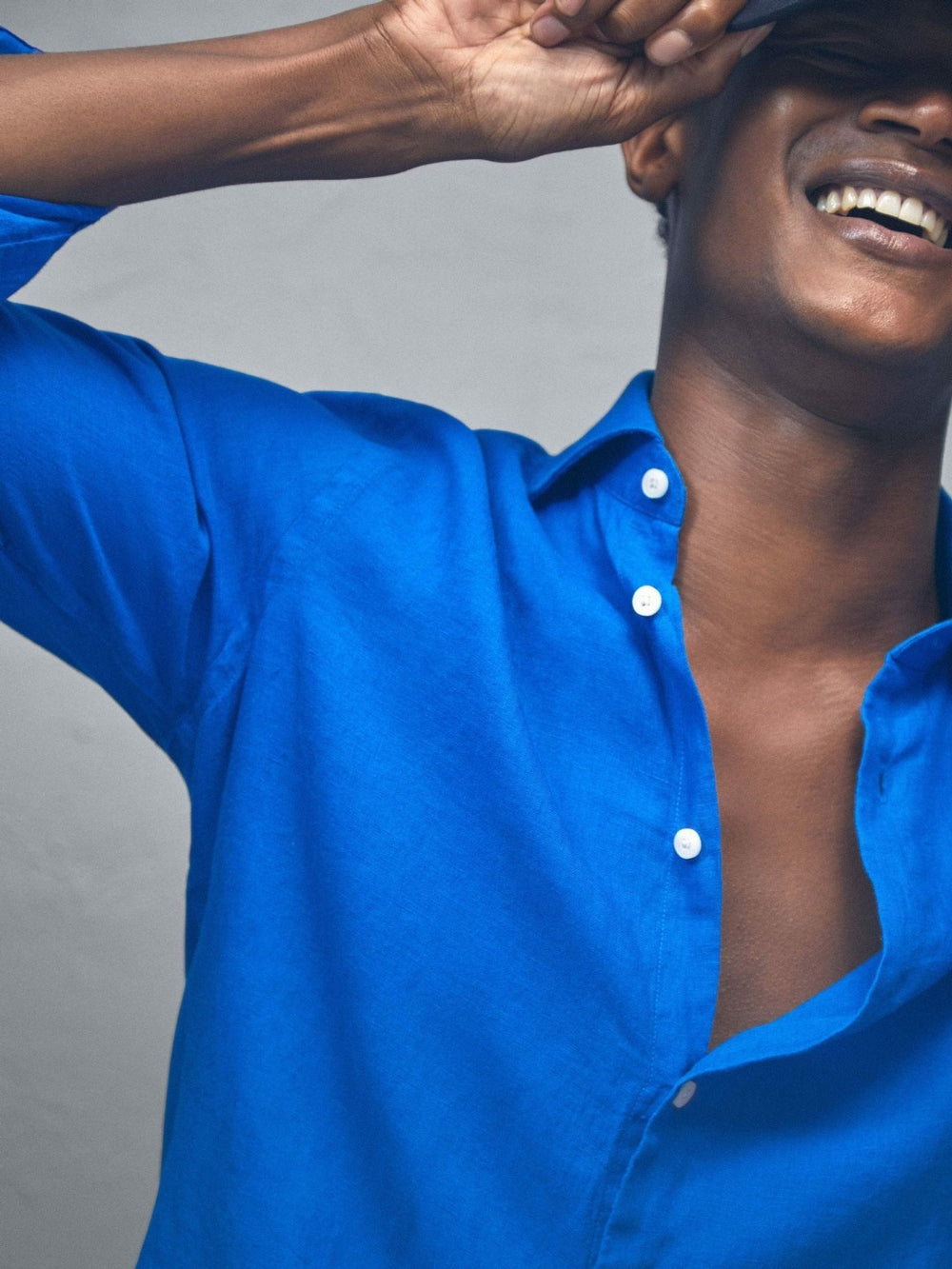 Linen Button-Through Shirt Bright Blue | Mens