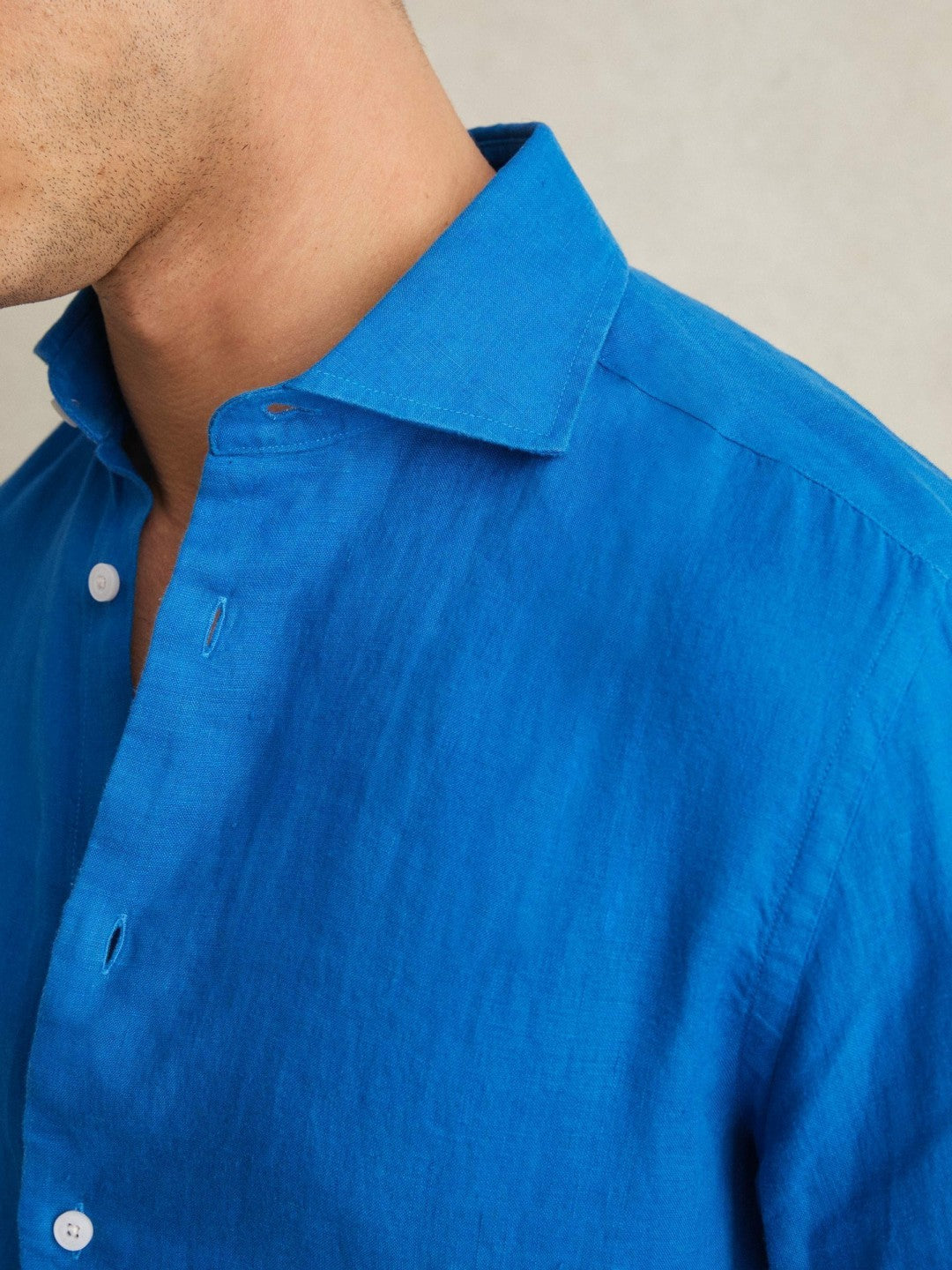 Linen Button-Through Shirt Bright Blue | Mens