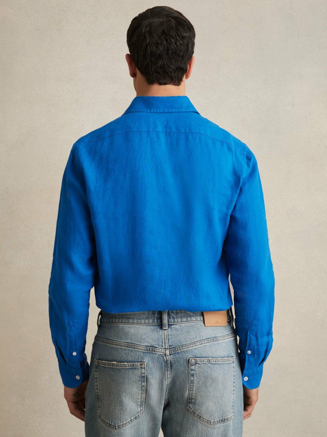 Linen Button-Through Shirt Bright Blue | Mens
