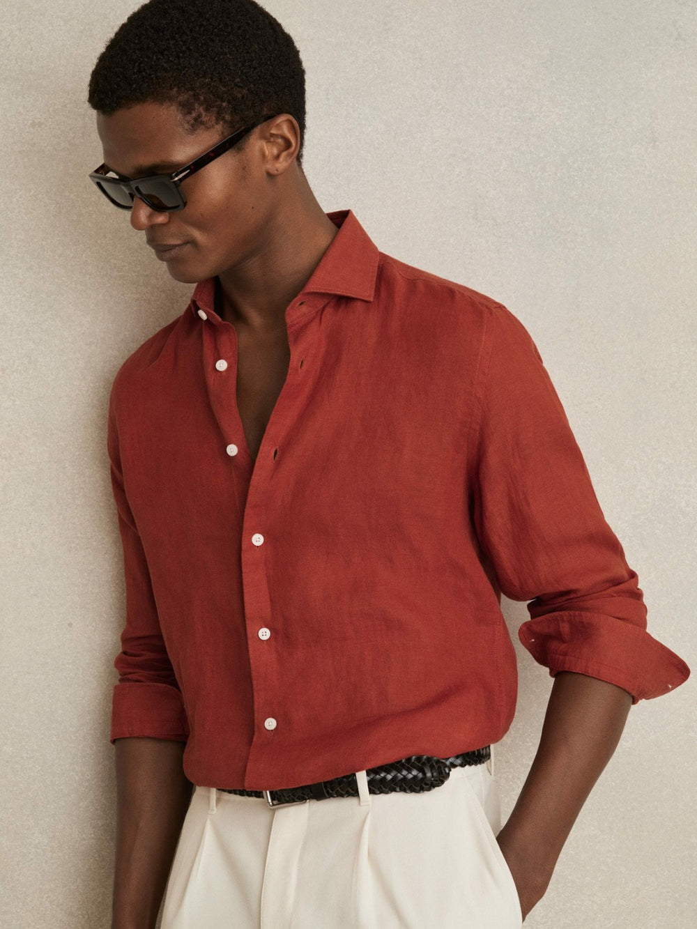 Linen Button-Through Shirt Paprika Red | Mens