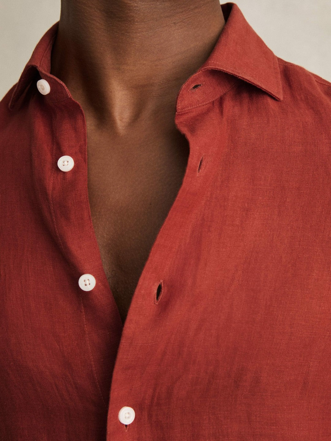 Linen Button-Through Shirt Paprika Red | Mens