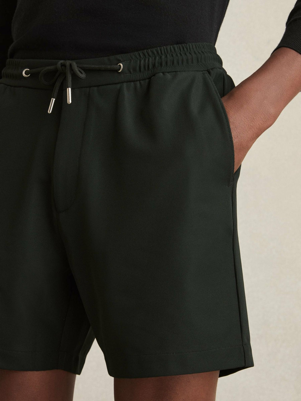 Textured Drawstring Shorts Dark Green | Mens