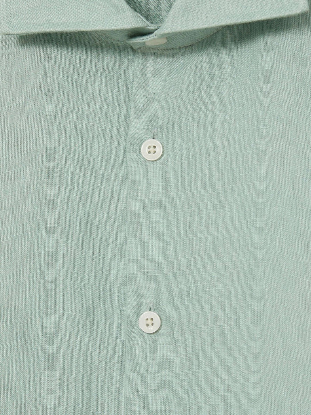 Linen Button-Through Shirt Ocean Green | Mens