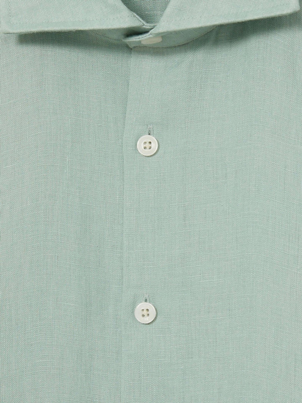 Linen Button-Through Shirt Ocean Green | Mens