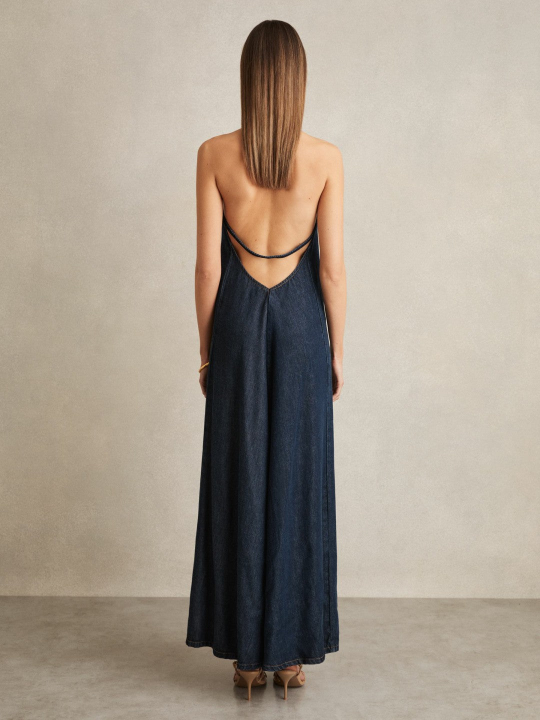 Denim Halterneck Maxi Dress Indigo | Womens