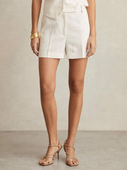 Linen-Blend Tailored Shorts White | Womens