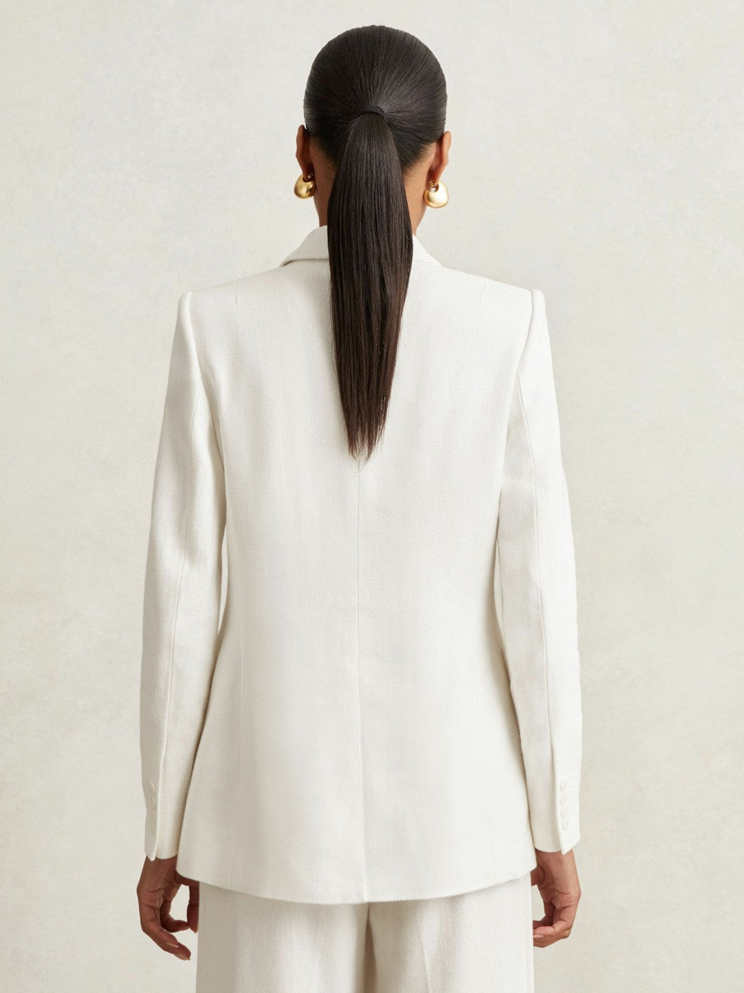 Linen-Blend Double-Breasted Suit Jacket White | Womens