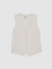 Linen-Blend Button-Through Waistcoat White | Womens