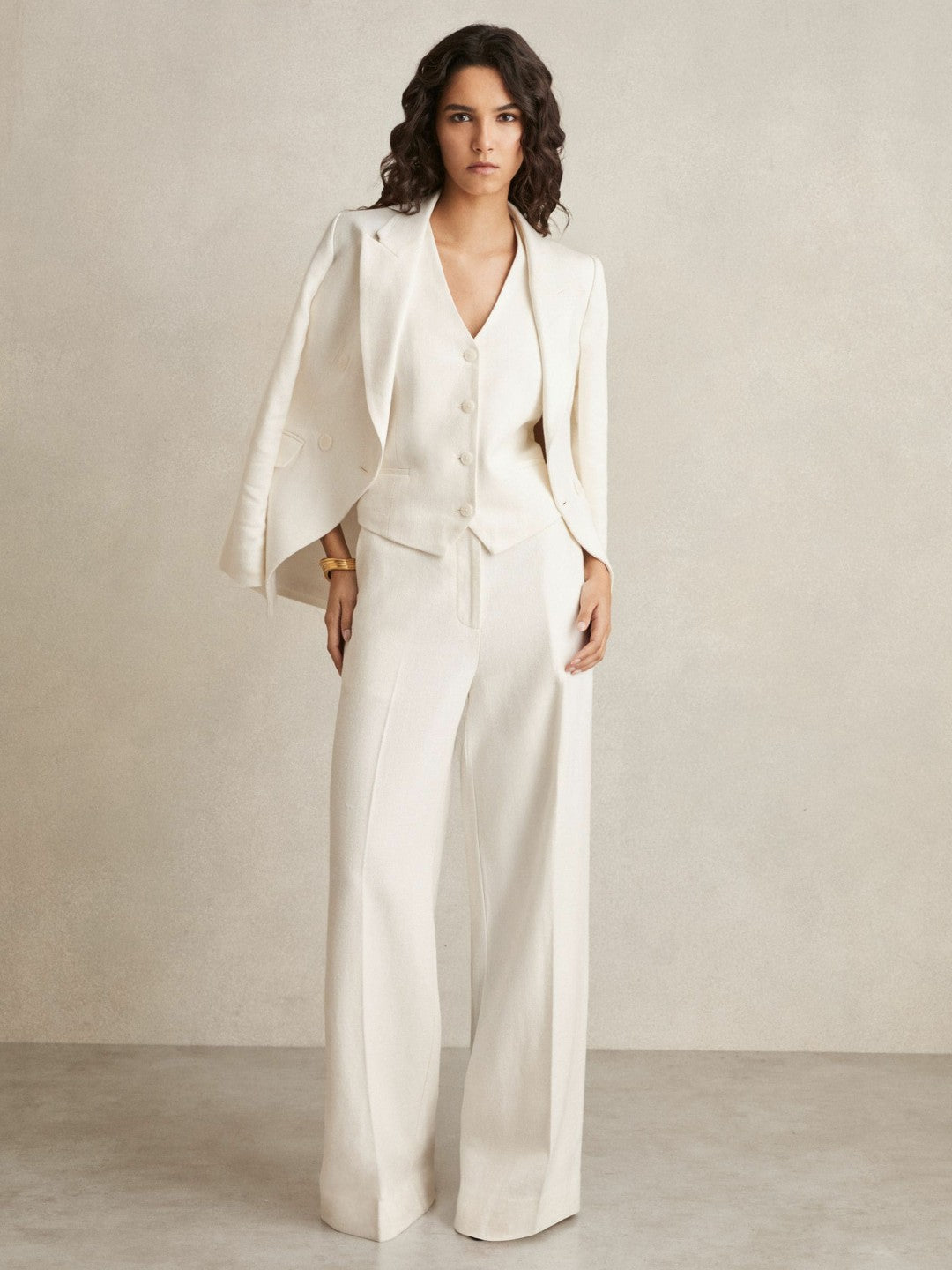 Linen-Blend Button-Through Waistcoat White | Womens