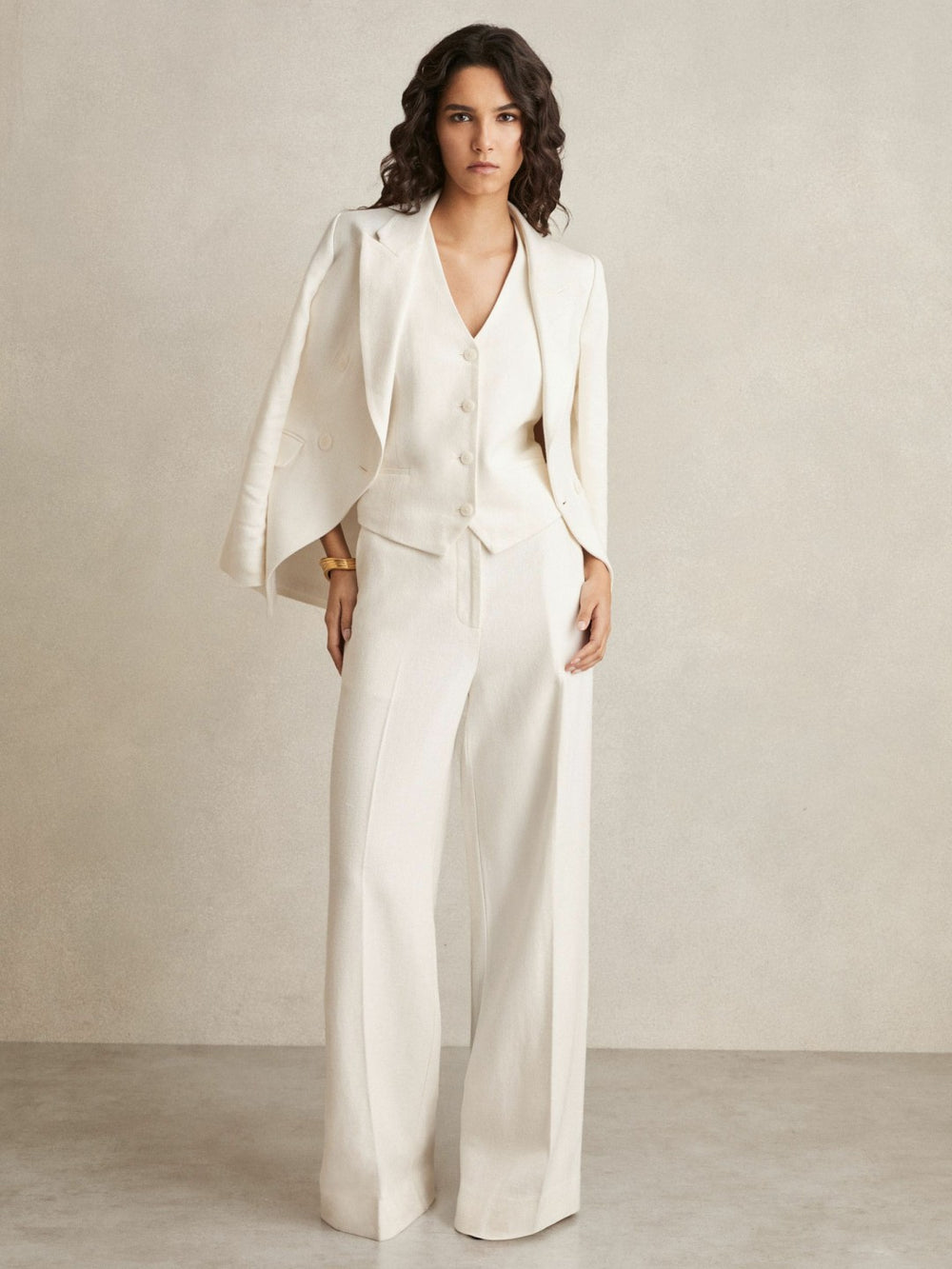 Linen-Blend Button-Through Waistcoat White | Womens