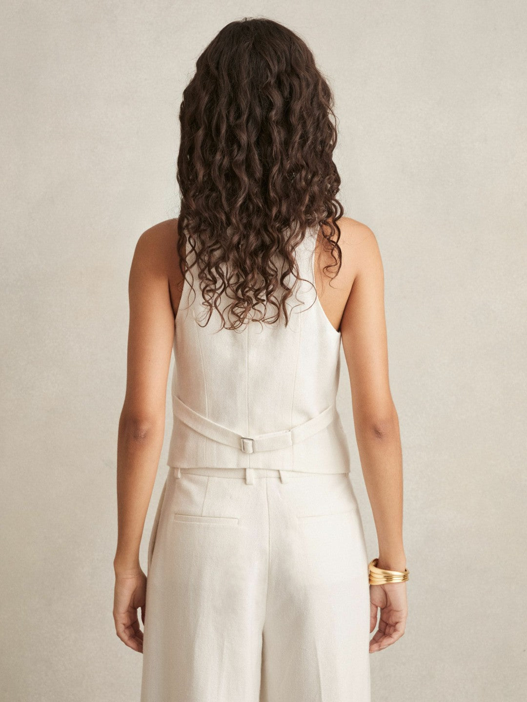 Linen-Blend Button-Through Waistcoat White | Womens