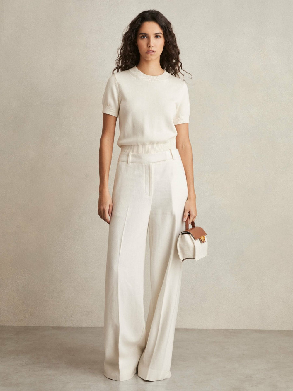 Linen-Blend Wide-Leg Trousers White | Womens