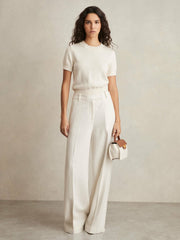 Linen-Blend Wide-Leg Trousers White | Womens