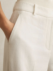 Linen-Blend Wide-Leg Trousers White | Womens
