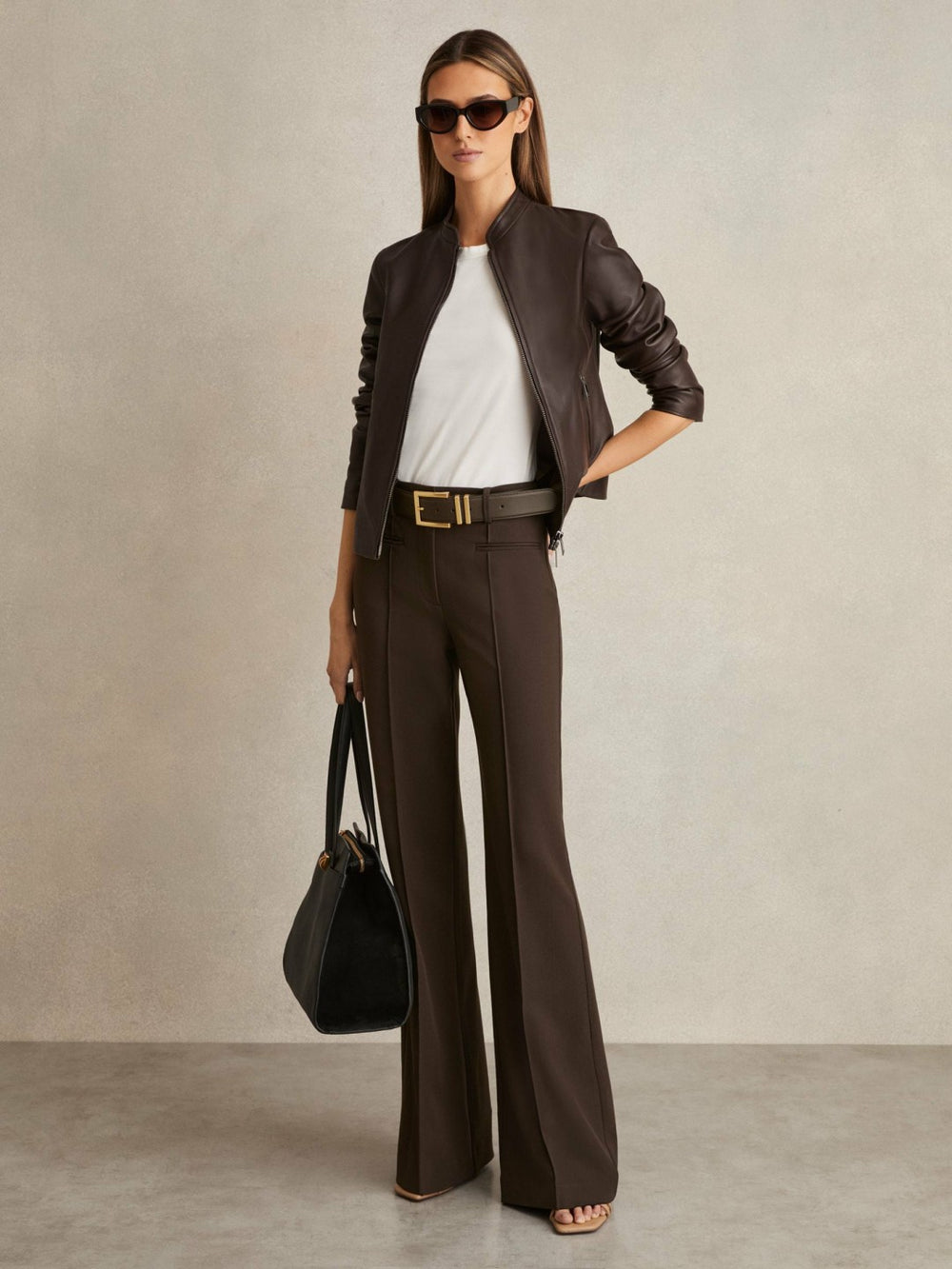 Petite High Rise Flared Trousers Chocolate Brown | Womens