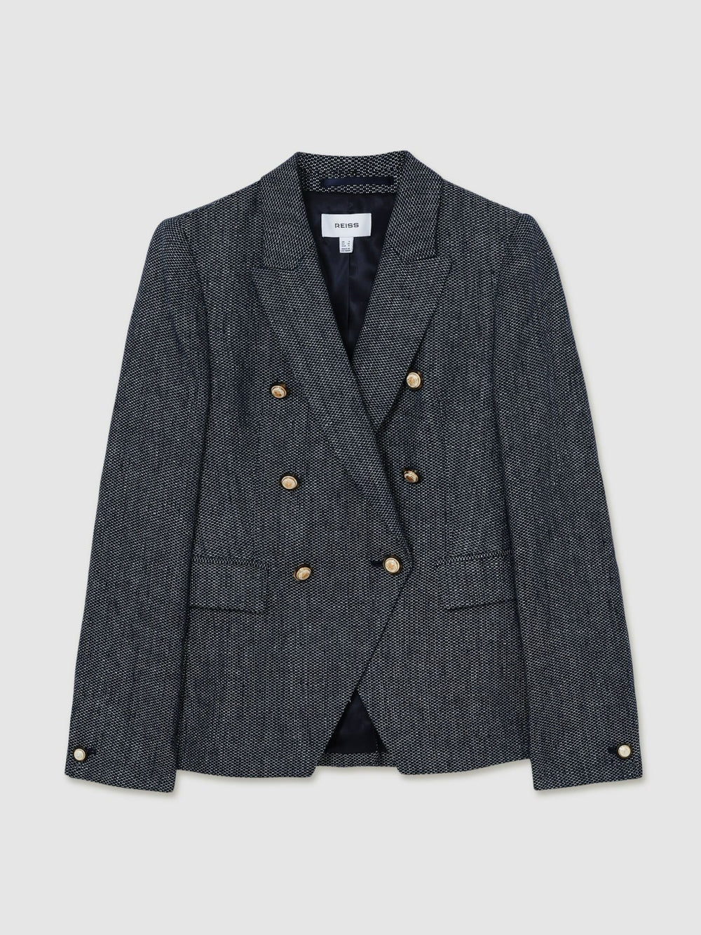 Linen-Cotton Double-Breasted Blazer Navy | Womens