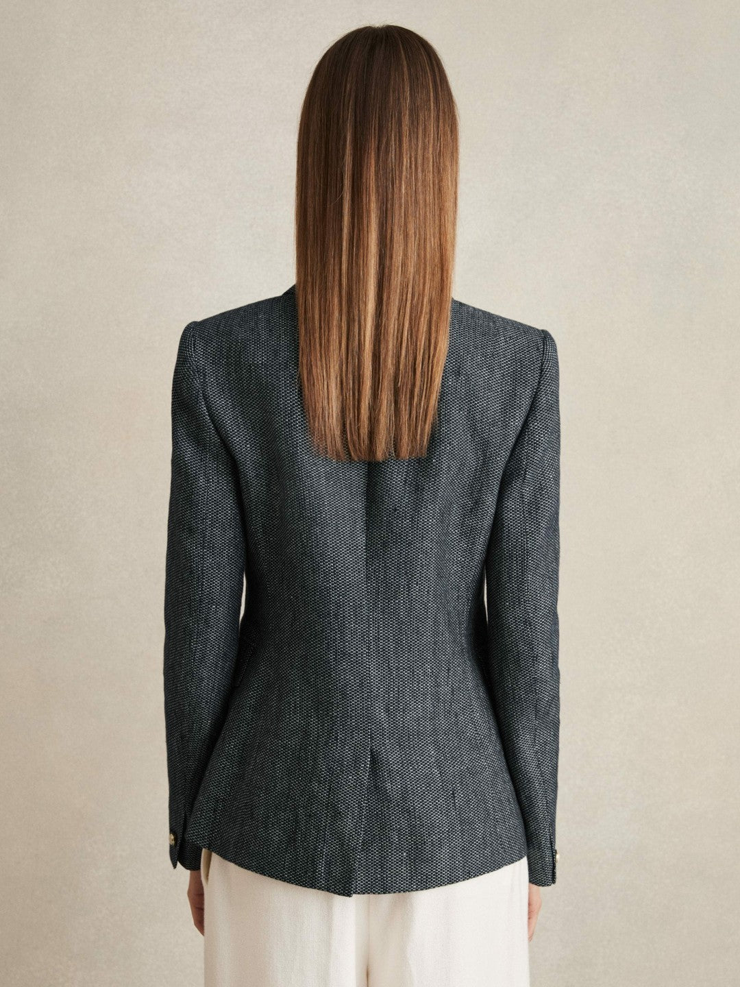 Linen-Cotton Double-Breasted Blazer Navy | Womens