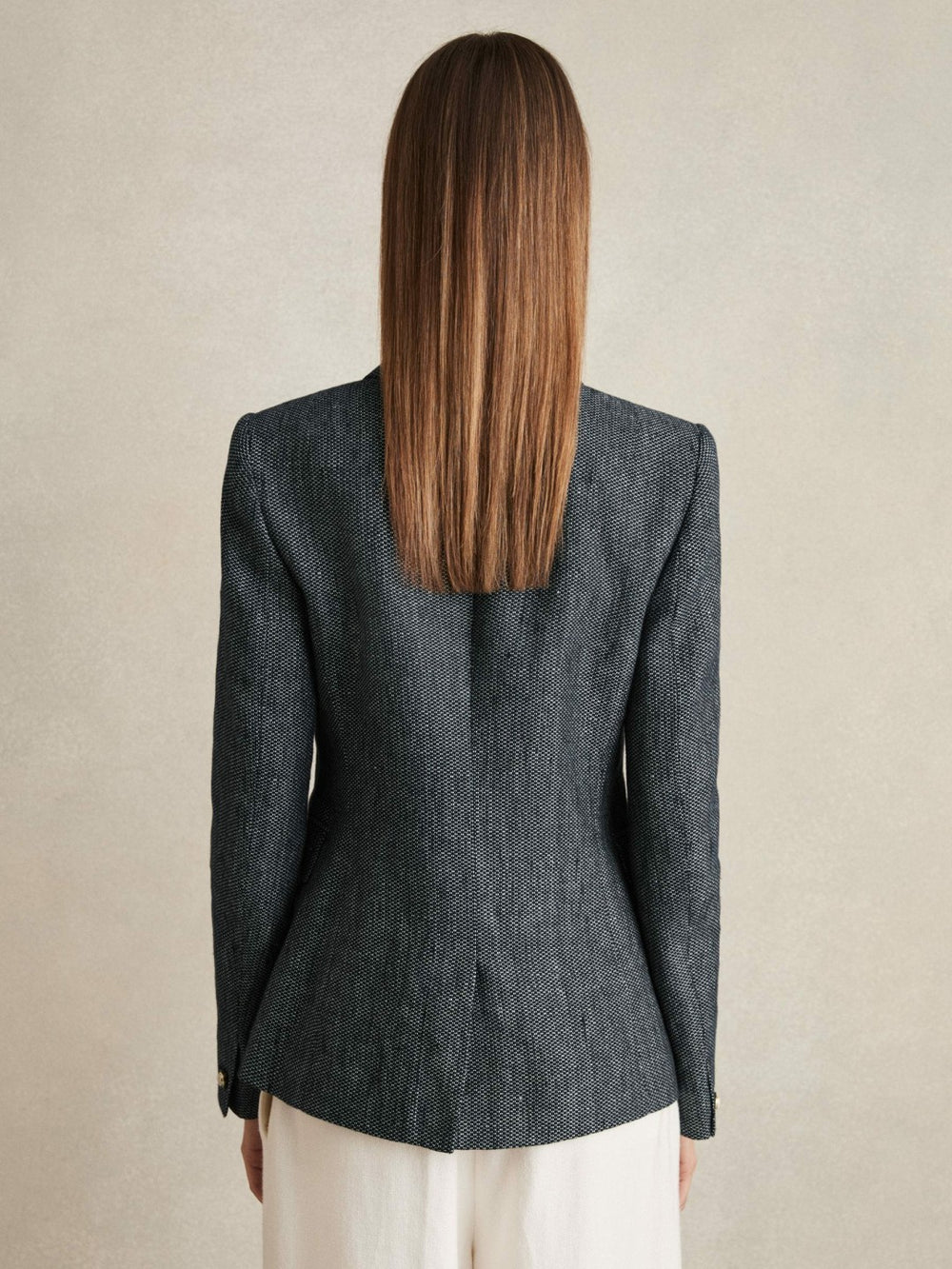 Linen-Cotton Double-Breasted Blazer Navy | Womens