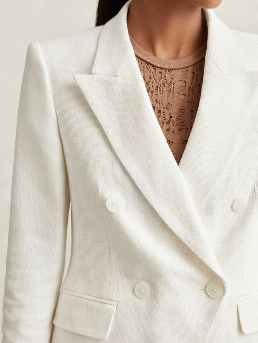 Petite Linen-Blend Double-Breasted Suit Jacket White | Womens