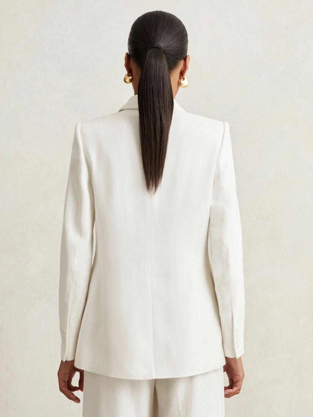 Petite Linen-Blend Double-Breasted Suit Jacket White | Womens