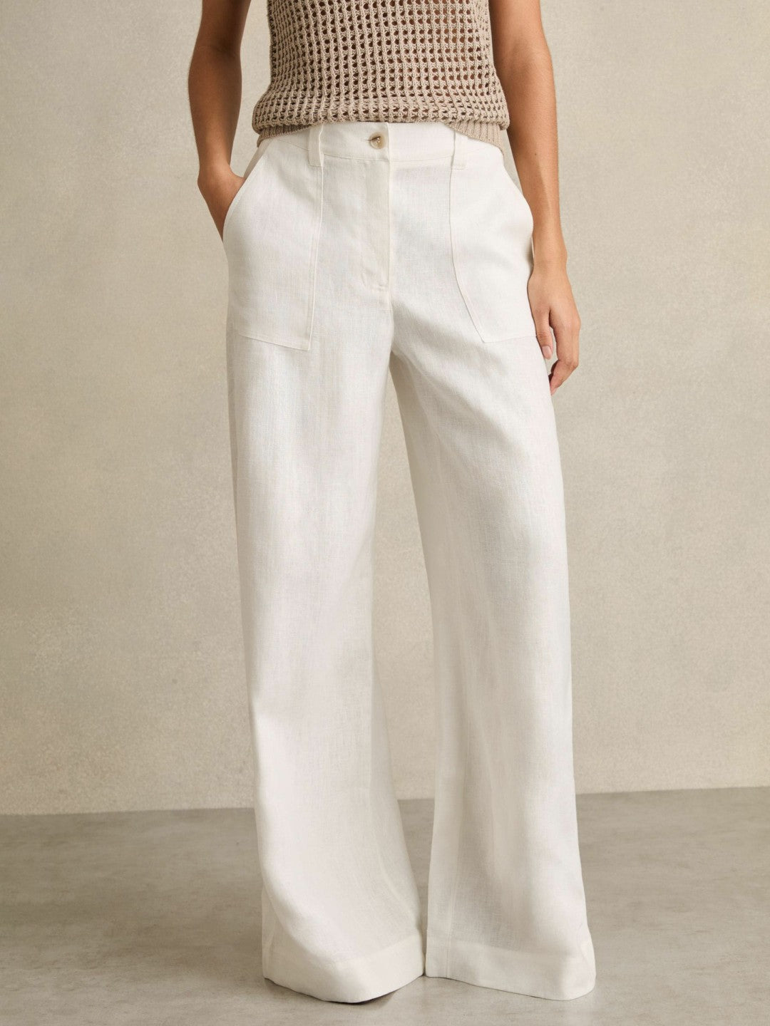 Petite Linen Wide Leg Trousers White | Womens