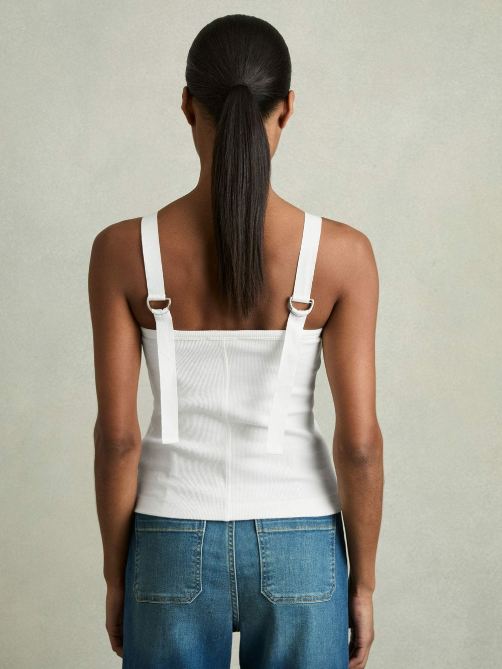 Stretch-Cotton D-Ring Strap Vest White | Womens