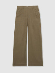 Linen Wide Leg Trousers Khaki | Womens