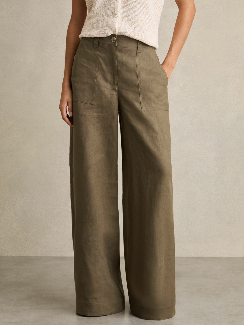 Linen Wide Leg Trousers Khaki | Womens