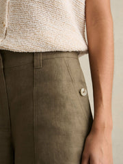 Linen Wide Leg Trousers Khaki | Womens