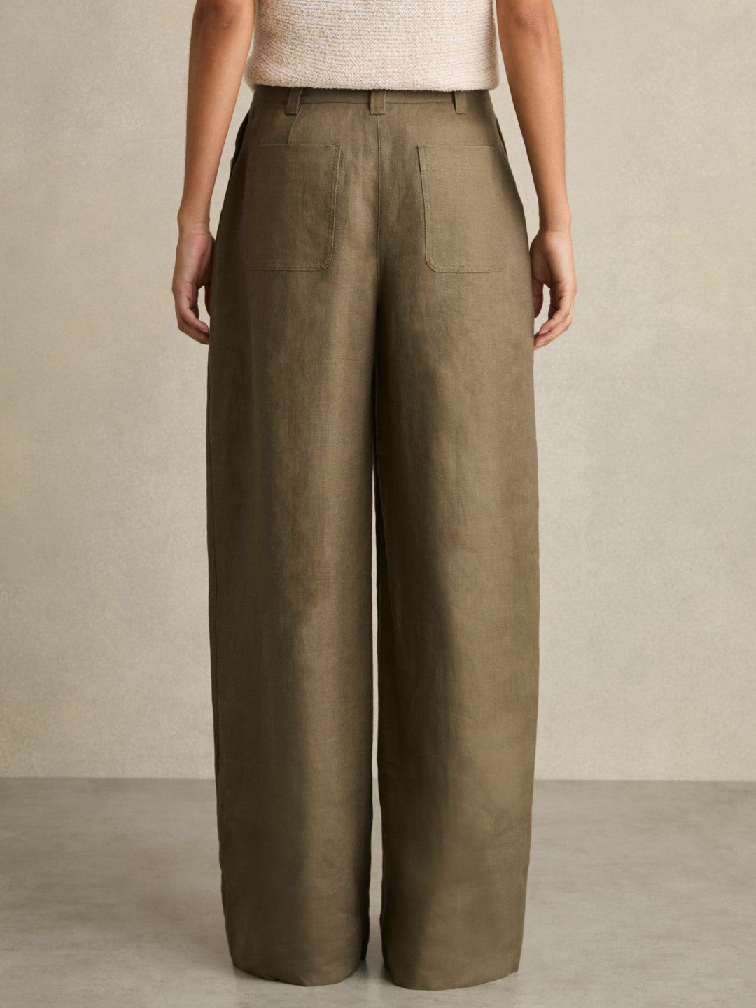Linen Wide Leg Trousers Khaki | Womens