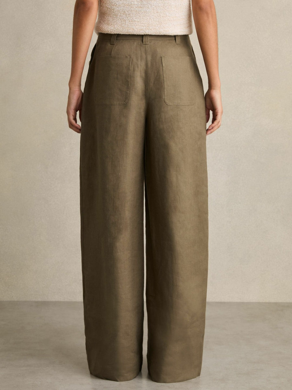 Linen Wide Leg Trousers Khaki | Womens