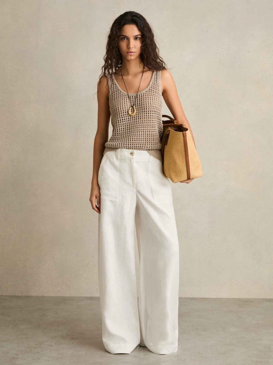 Linen Wide Leg Trousers White | Womens