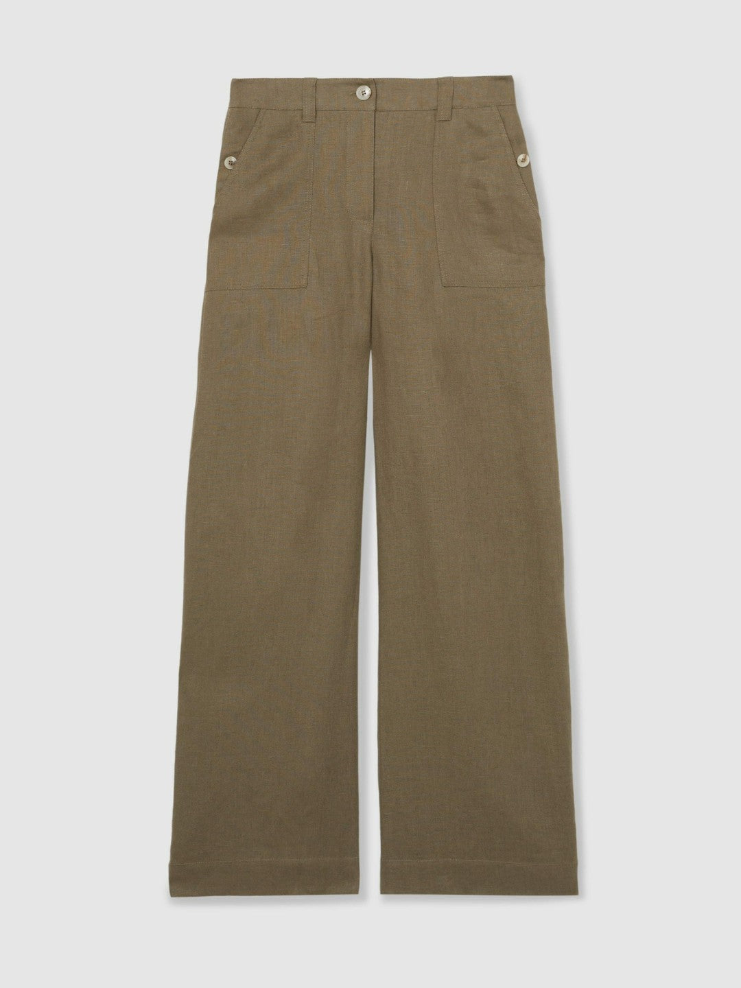 Petite Linen Wide Leg Trousers Khaki | Womens