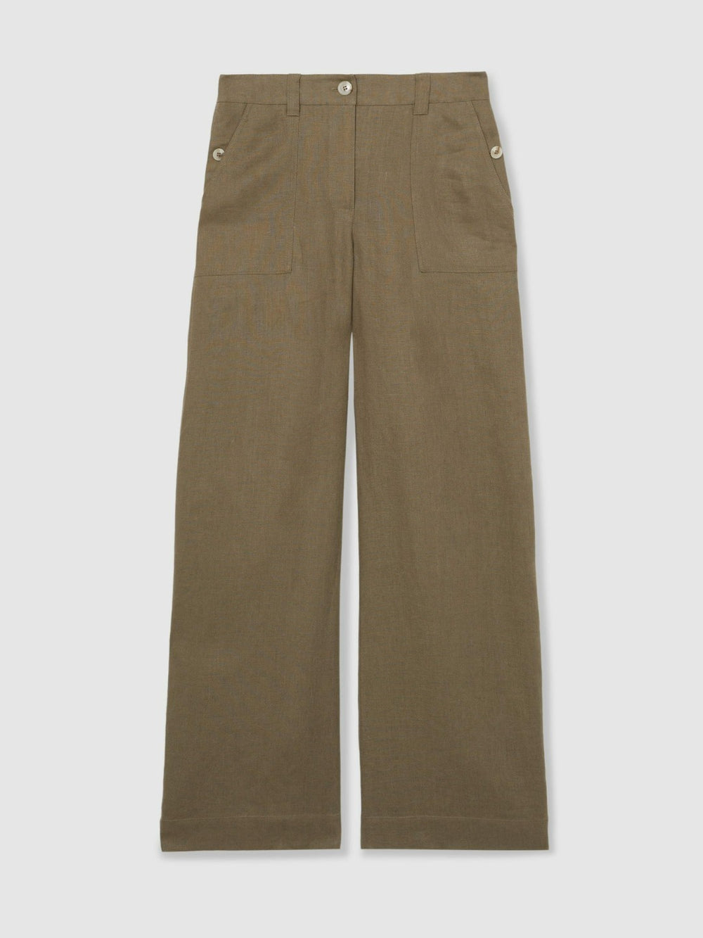 Petite Linen Wide Leg Trousers Khaki | Womens