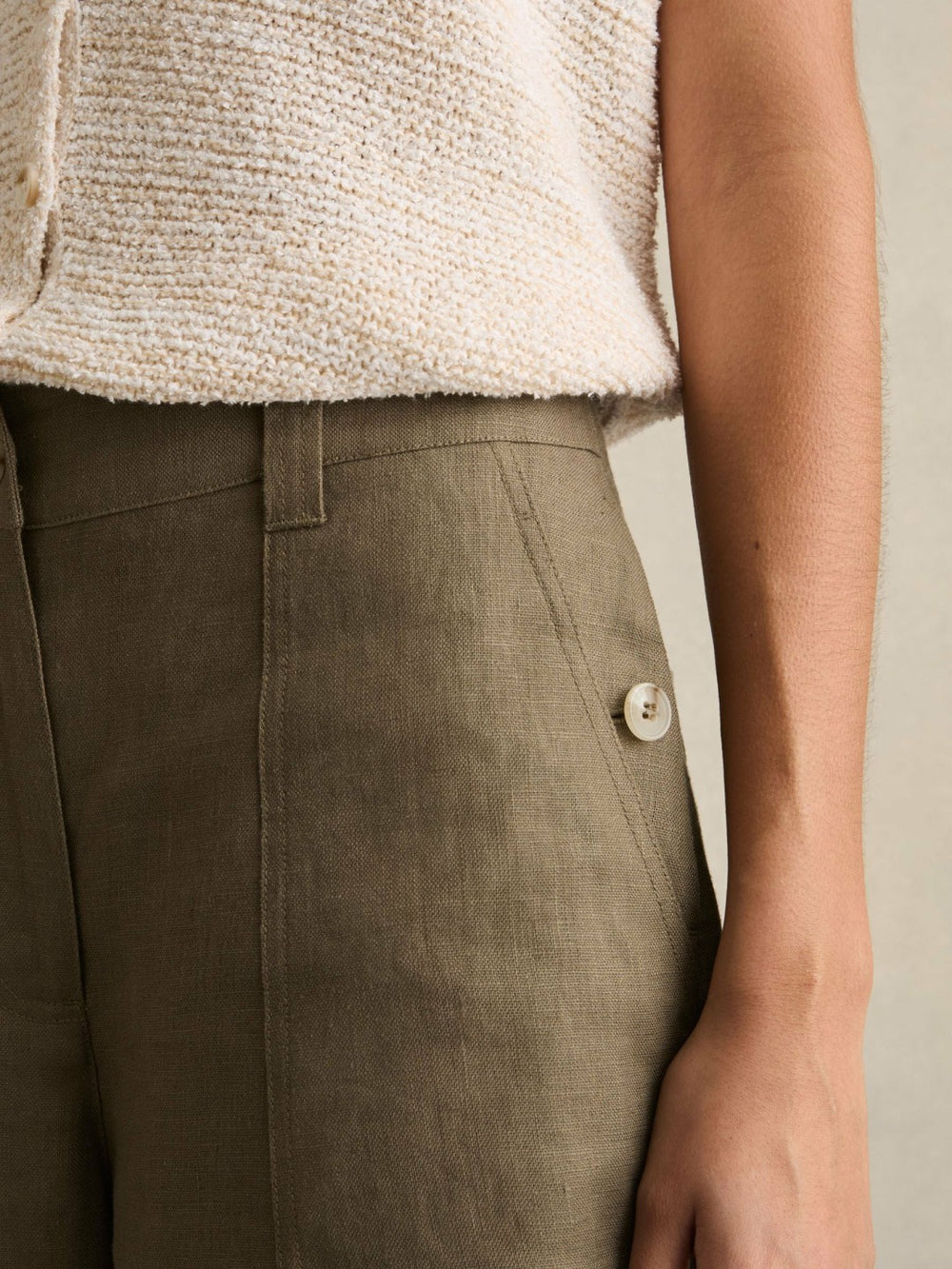 Petite Linen Wide Leg Trousers Khaki | Womens