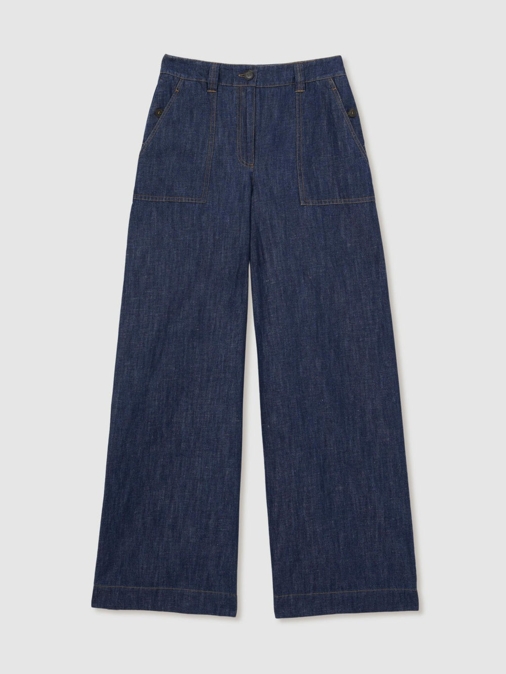 Petite Linen Wide Leg Trousers Indigo | Womens