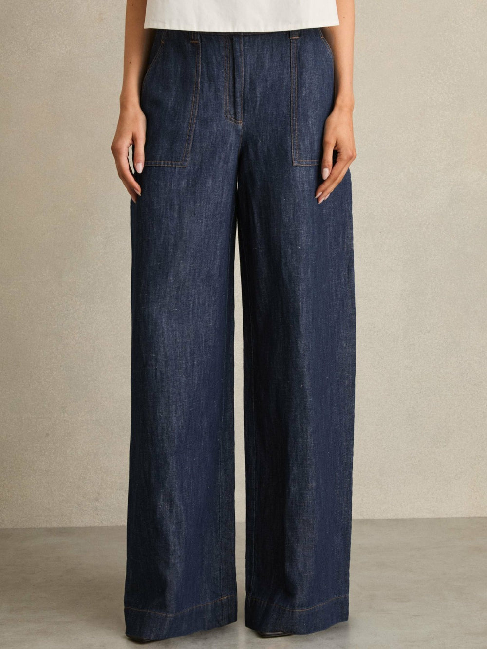Petite Linen Wide Leg Trousers Indigo | Womens