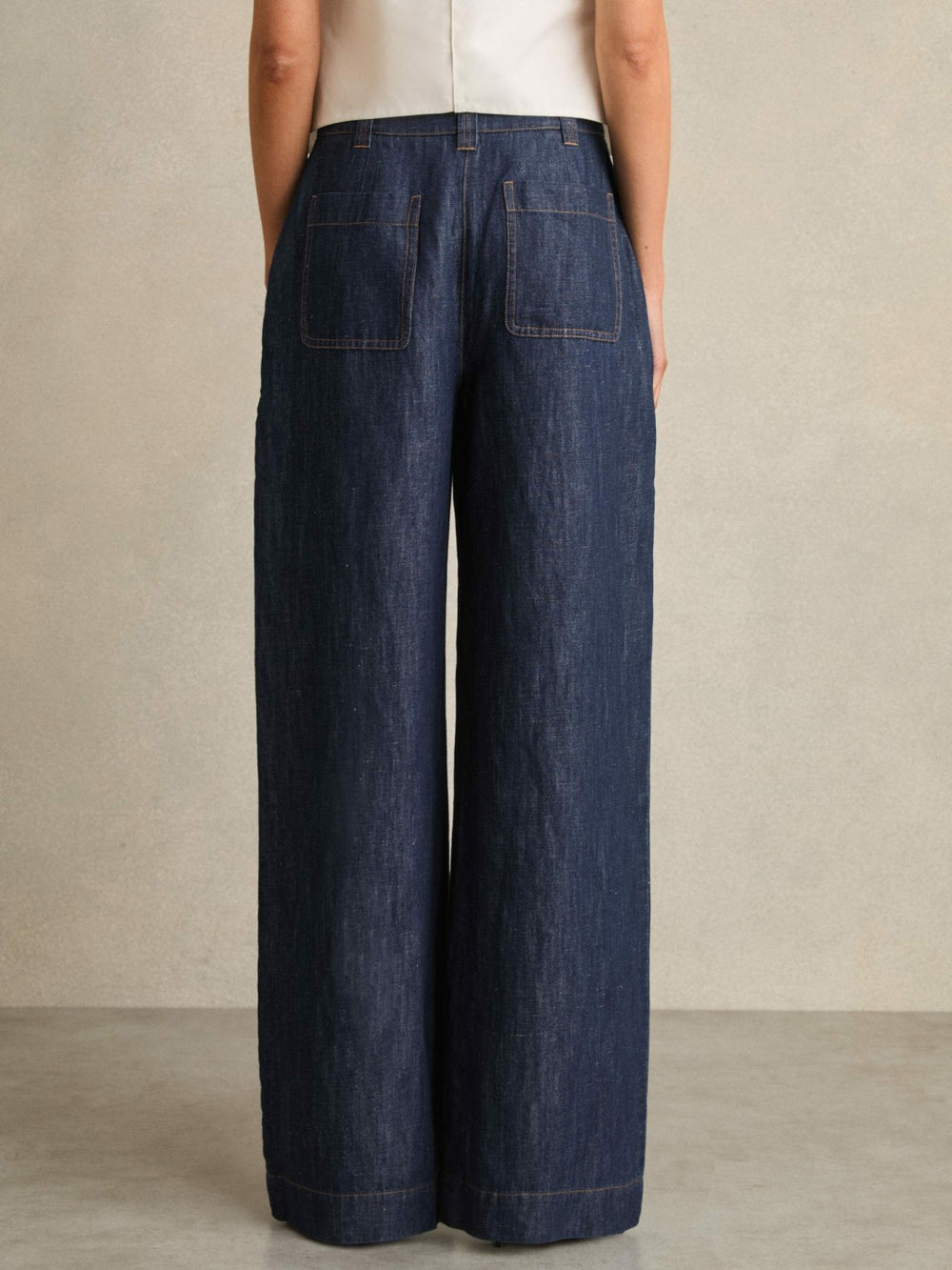 Petite Linen Wide Leg Trousers Indigo | Womens