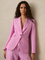 Single Breasted Suit Jacket With Linen Pink | Womens