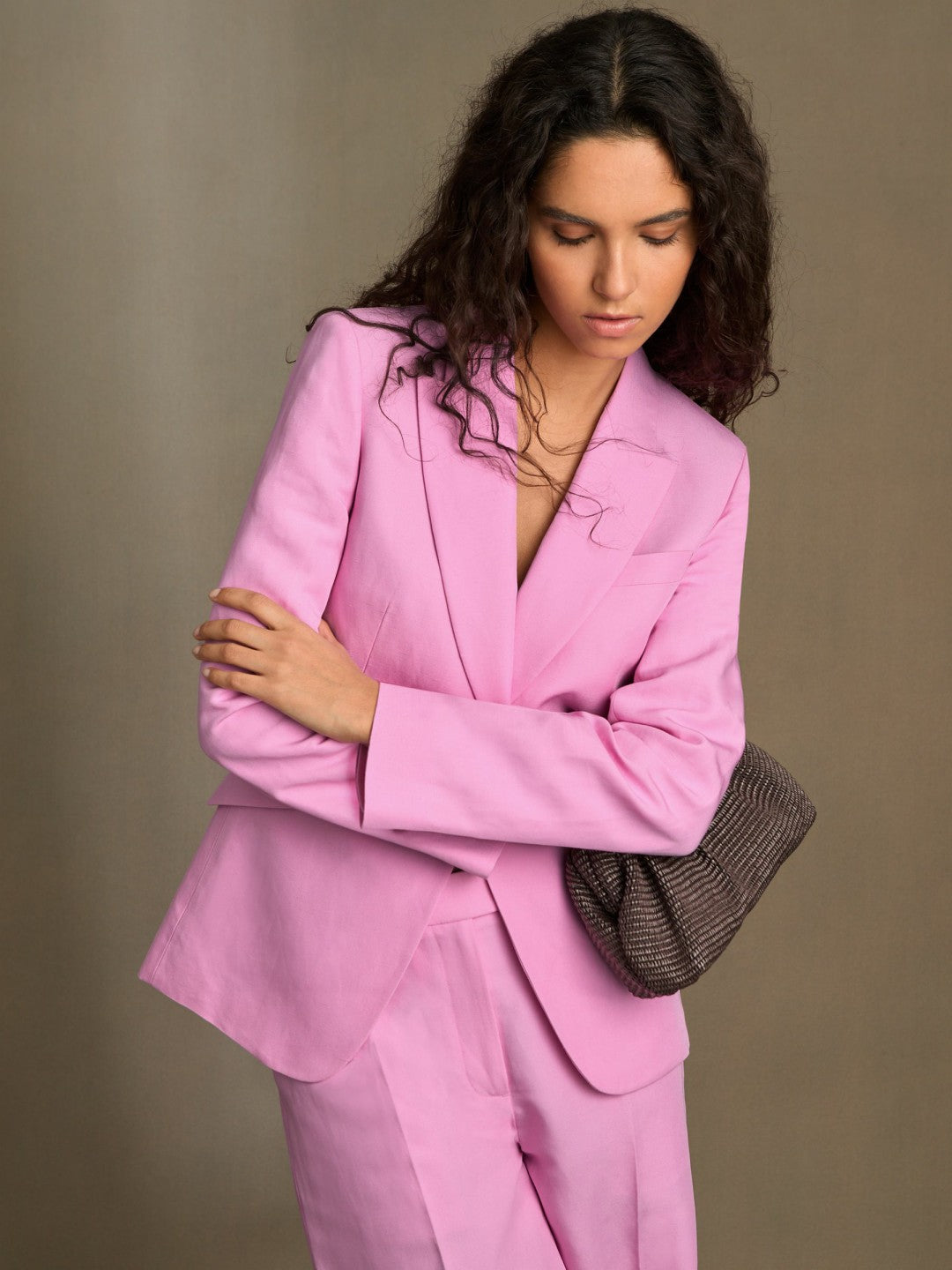 Single Breasted Suit Jacket With Linen Pink | Womens