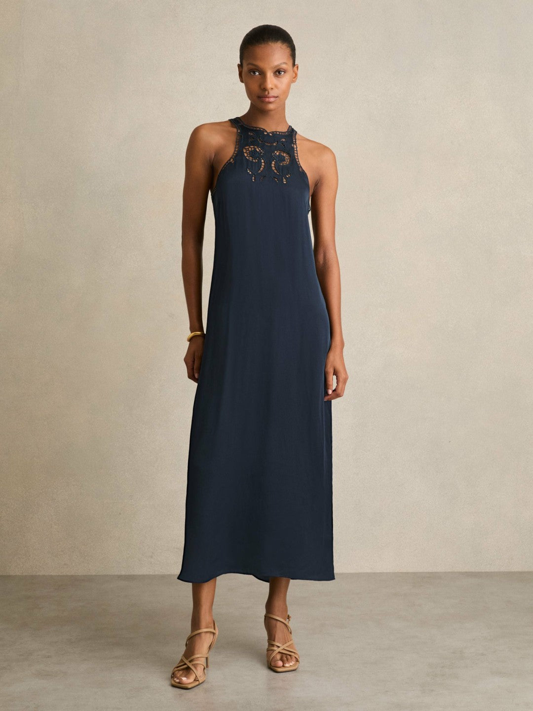 Satin Cut-Out Slip Dress Navy | Womens