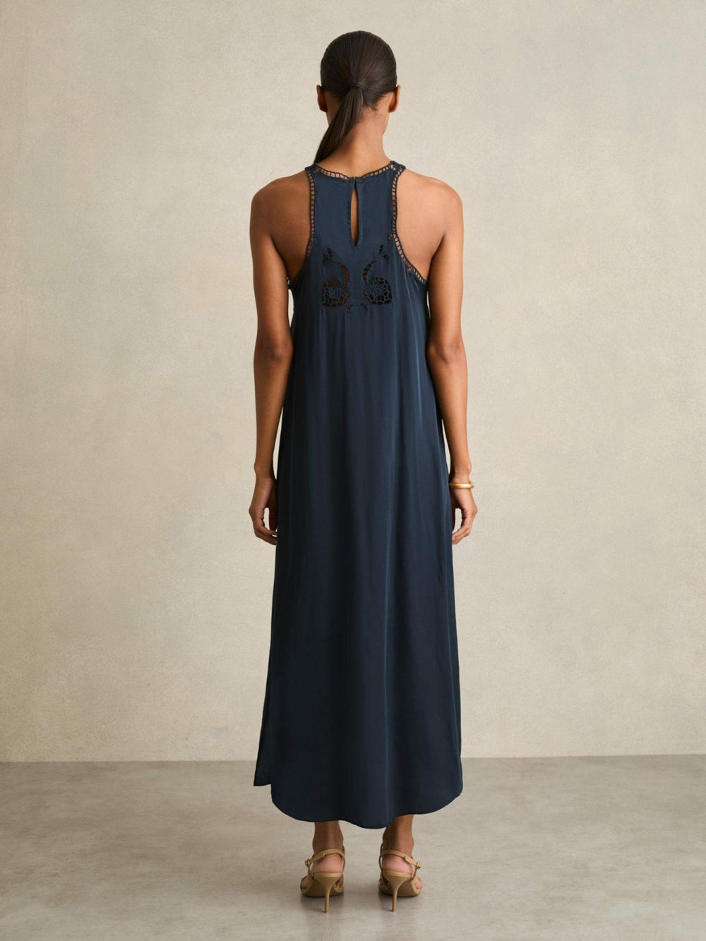 Satin Cut-Out Slip Dress Navy | Womens