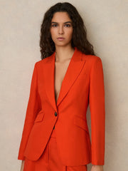 Single Breasted Suit Jacket With Linen Orange | Womens