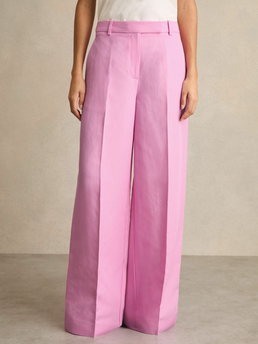 Wide-Leg Trousers With Linen Pink | Womens